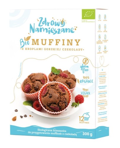 Mieszanka na Muffinki z Kroplami Gorzkiej Czekolady Bezglutenowa BIO 300 g Zdrowo Namieszane