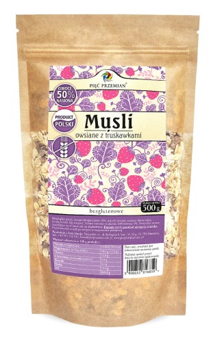 Musli Owsiane z Truskawkami Bezglutenowe 500 g Pięć Przemian