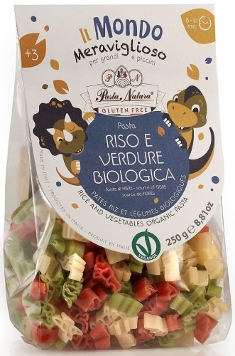 Makaron Ryżowy Trójkolorowy Dla Dzieci Dinozaury Bezglutenowy BIO 250 g Pasta Natura