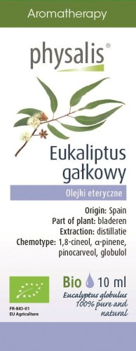 Olejek Eteryczny Eukaliptus Gałkowy (Eucalyptus Globulus) BIO 10 ml Physalis