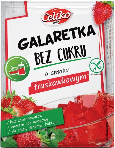 Galaretka Bez Dodatku Cukru o Smaku Truskawkowym Bezglutenowa 14 g Celiko