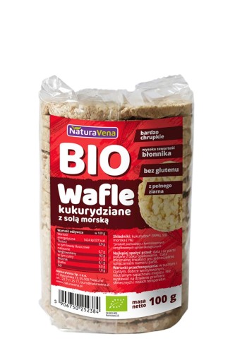 Wafle Kukurydziane Pełnoziarniste z Solą Morską BIO 100 g Naturavena