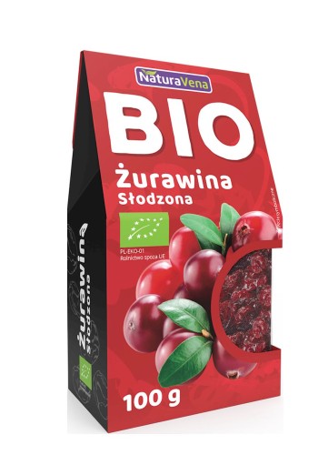 Żurawina Słodzona Cukrem Trzcinowym BIO 100 g Naturavena