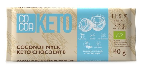 Czekolada Keto Kokosowa z Olejem MCT Bez Dodatku Cukru BIO 40 g Cocoa