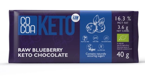 Czekolada Keto z Jagodami i Olejem MCT Bez Dodatku Cukru BIO 40 g Cocoa