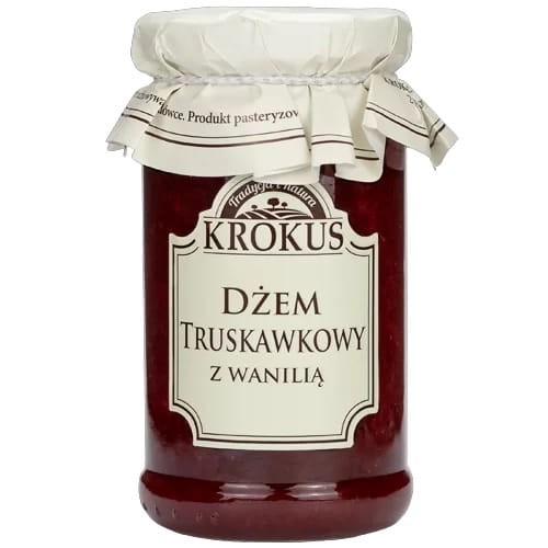 Dżem Truskawkowy z Wanilią o Obniżonej Zawartości Cukru Bezglutenowy 235 g Krokus