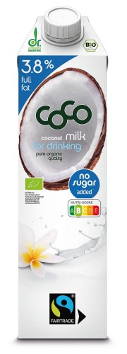 Coconut Milk - Napój Kokosowy do Picia 3,8 % Tłuszczu bez Dodatku Cukrów Fair Trade BIO 1 litr Coco