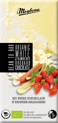 Czekolada Biała z Truskawkami i Rabarbarem BIO 100 g Meybona