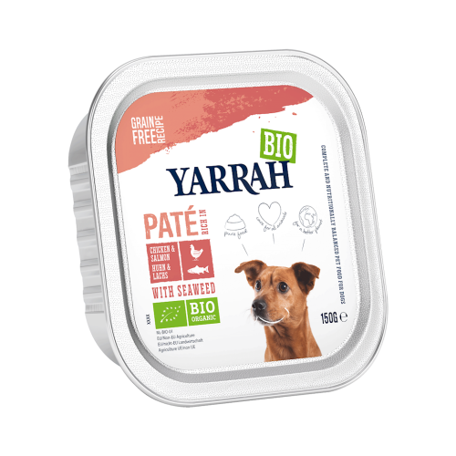 Karma dla Psa Pasztet z Kurczaka i Łososia z Algami Morskimi BIO 150 g Yarrah