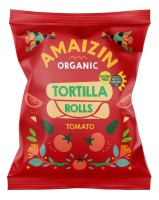 Chipsy Tortilla Rolls Kukurydziane Pomidorowe Bezglutenowe BIO 100 g Amaizin