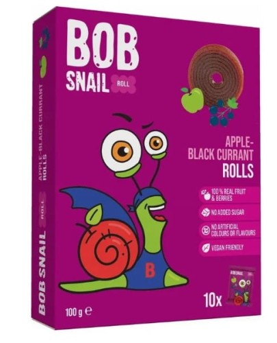 Przekąski Roll Jabłko - Czarna Porzeczka Bez Dodatku Cukru Bezglutenowe 100 g Bob Snail