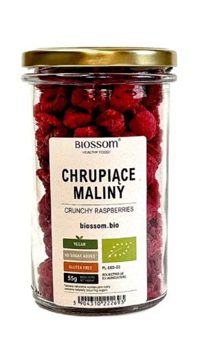 Maliny Liofilizowane Chrupiące Bezglutenowe BIO 55 g Biossom