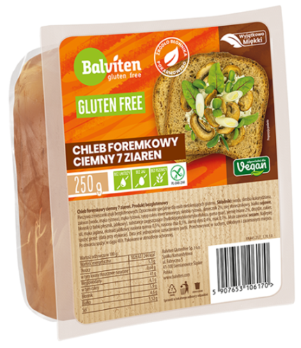 Chleb Foremkowy Ciemny 7 Ziaren Krojony Bezglutenowy 250 g Balviten