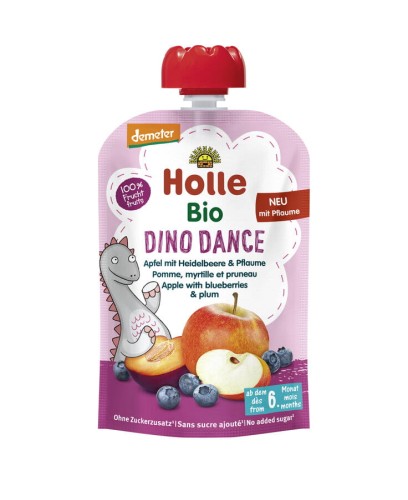 Mus Tańczący Dinozaur Jabłko Borówka Śliwka Bez Dodatku Cukrów Bezglutenowy od 6 m-c Demeter BIO 100 g Holle