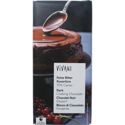 Czekolada Kuwertura Gorzka Do Gotowania Wegańska BIO 150 g Vivani