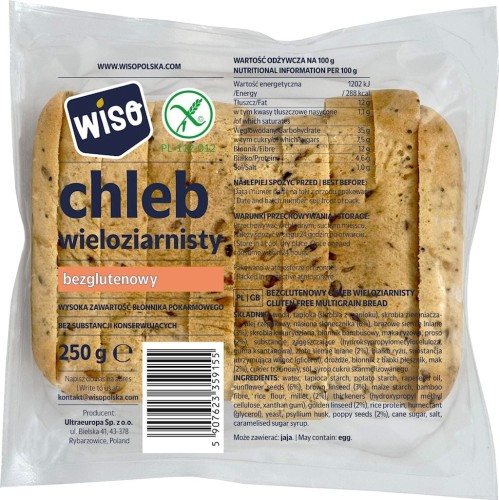 Chleb Wieloziarnisty Krojony Bezglutenowy 250g Wiso