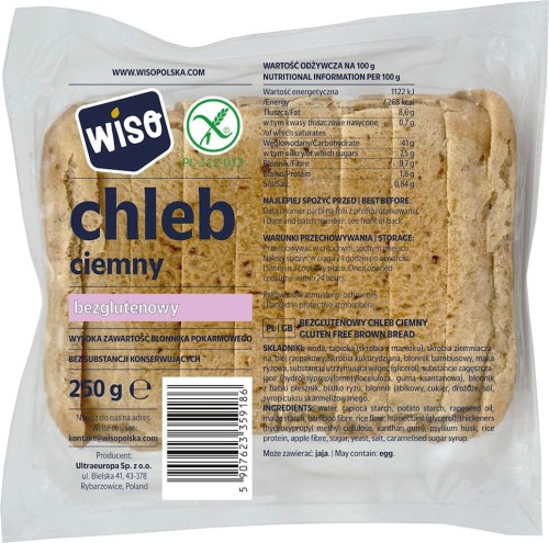 Chleb Ciemny Krojony Bezglutenowy 250g Wiso