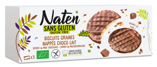 Ciastka z Nasionami Oblane Czekoladą Mleczną Bezglutenowe BIO 150g Naten