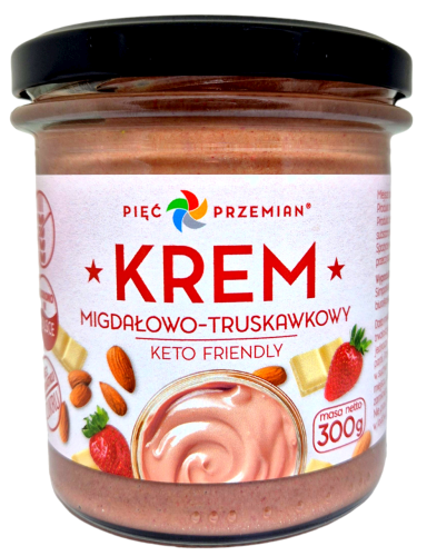Krem Migdałowo - Czekoladowo - Truskawkowy Bez Dodatku Cukrów Bezglutenowy Keto 300g Pięć Przemian