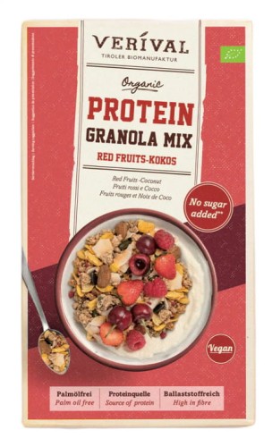 Granola Proteinowa z Owocami Czerwonymi i Kokosem bez Dodatku Cukrów BIO 300 g Verival