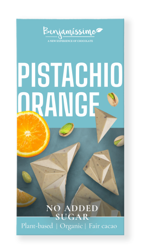 Tabliczka Kakaowa Pistacje - Pomarańcza Bez Dodatku Cukrów Bezglutenowa BIO 60g Benjamissimo