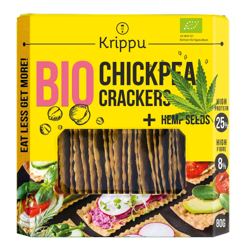 Krakersy Proteinowe z Ciecierzycy z Nasionami Konopi BIO 80g Krippu