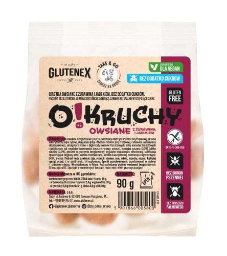 Ciastka Owsiane z Żurawiną i Jabłkiem Bez Dodatku Cukrów Bezglutenowe O!Kruchy 90g Glutenex