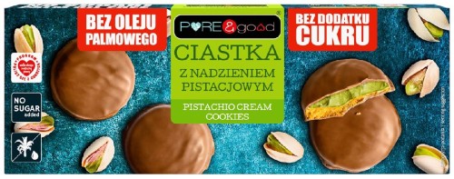 Ciastka z Nadzieniem Pistacjowym w Czekoladzie Mlecznej Bez Dodatku Cukrów 95g Pure&Good