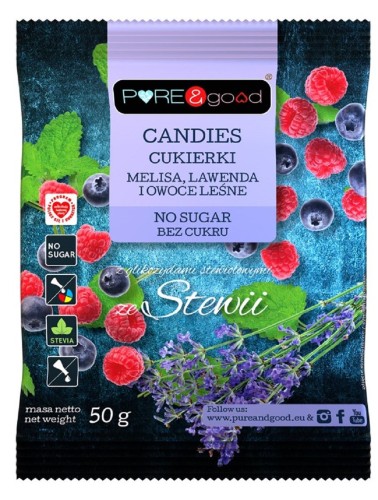 Cukierki z Melisą, Lawendą i Owocami Leśnymi ze Stewią bez Cukru 50 g Pure&Good