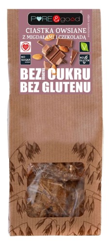 Ciastka Owsiane z Migdałami i Czekoladą bez Dodatku Cukrów Bezglutenowe 150 g Pure&Good