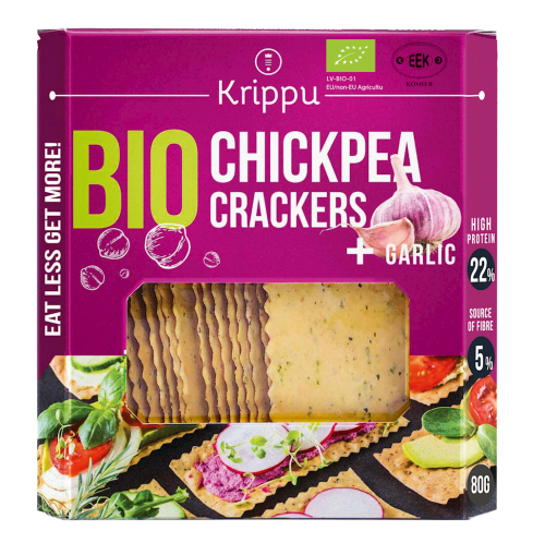 Krakersy Proteinowe z Ciecierzycy z Czosnkiem BIO 8-g Krippu