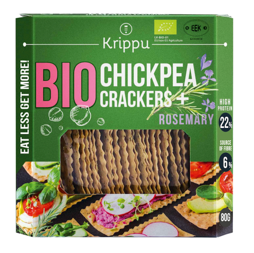 Krakersy Proteinowe z Ciecierzycy z Rozmarynem BIO 80g Krippu
