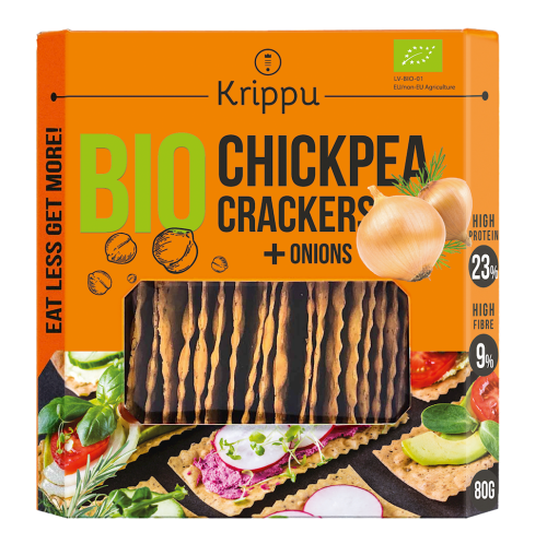Krakersy Proteinowe z Ciecierzycy z Cebulą BIO 80g  Krippu