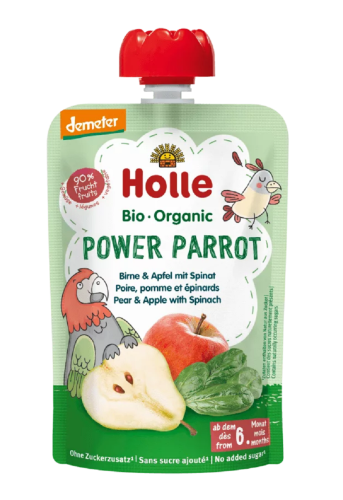 Mus Silna Papuga (Gruszka - Jabłko - Szpinak) Bez Dodatku Cukrów Bezglutenowy od 6 m-c Demeter BIO 100g Holle