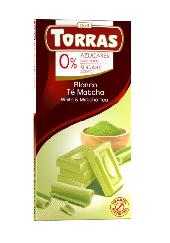 Czekolada Biała z Herbatą Matcha Bez Dodatku Cukrów Bezglutenowa 75g Torras