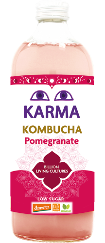 Kombucha z Granatem Niska Zawartość Cukrów Fair For Life Demeter BIO 1 l Karma Kombucha