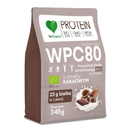 Białko Serwatkowe o Smaku Kakaowym (Koncentrat WPC 80) Bez Dodatku Cukrów BIO 345g Be Organic