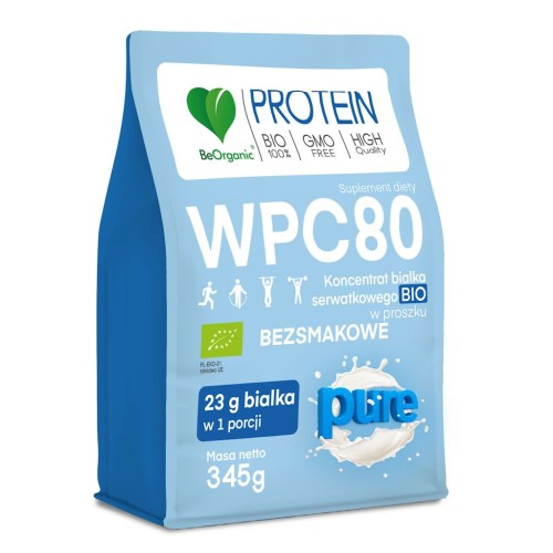 Białko Serwatkowe Naturalne (Koncentrat WPC 80) Bez Dodatku Cukrów BIO 345g Be Organic