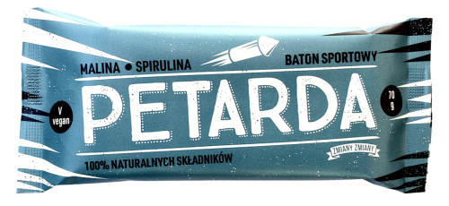 Baton Bakaliowy z Malinami i Spiruliną Petarda Bezglutenowy 70g Zmiany Zmiany