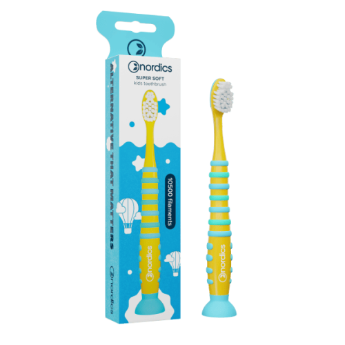 Szczoteczka do Zębów dla Dzieci 10500 Super Miękka Żółto - Niebieska Rakieta Nordics