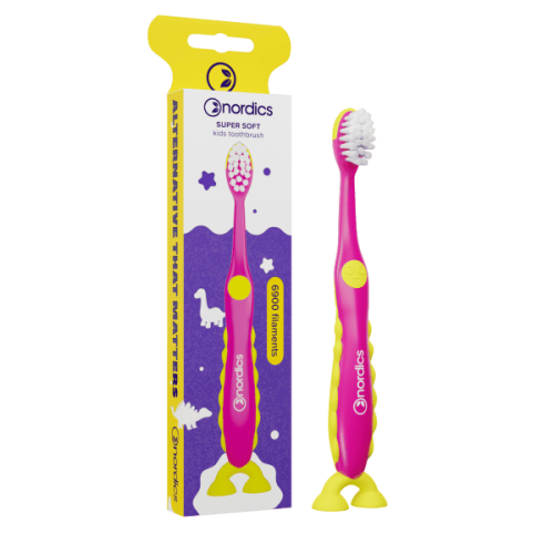 Szczoteczka do Zębów dla Dzieci 6900 Super Miękka Różowo - Żółta Dinozaur Nordics
