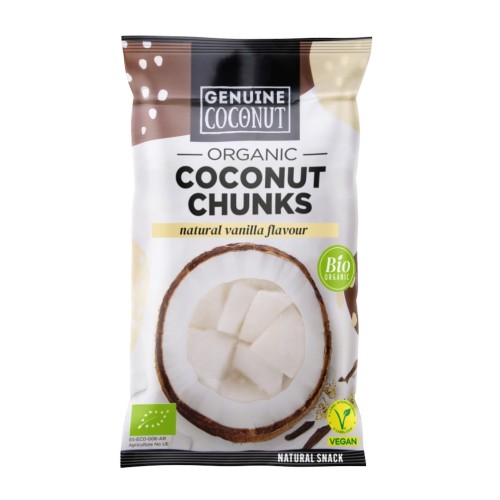 Kokos Kawałki Świeże o Smaku Waniliowym Bezglutenowe BIO 30g Genuine Coconut