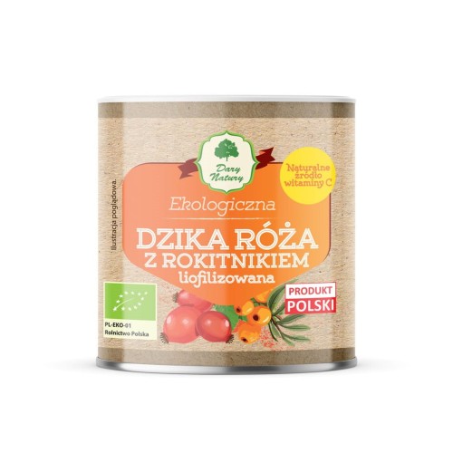 Dzika Róża z Rokitnikiem Liofilizowana Sproszkowana BIO 70g Dary Natury