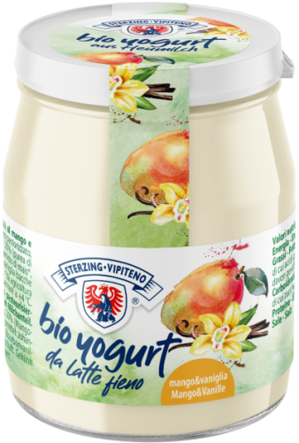 Jogurt Mango - Wanilia z Mleka Siennego Bezglutenowy BIO 150 g (Słoik) - Sterzing-Vipiteno
