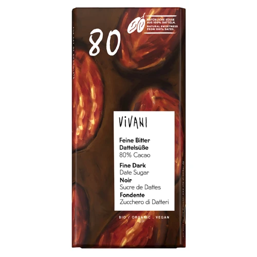 Tabliczka Kakaowa Słodzona Daktylami BIO 80 g Vivani