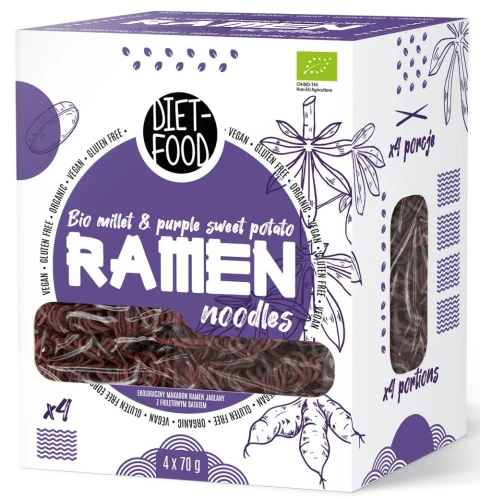 Makaron Jaglano Ryżowy z Batatem Fioletowym Ramen Bezglutenowy BIO 280 g Diet-Food