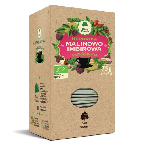 Herbatka Malinowo - Imbirowa BIO (20 x 3 g) Herbata Dary Natury