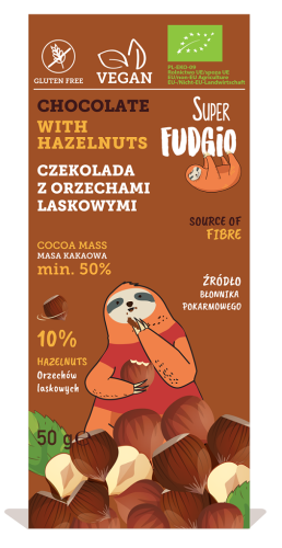 Czekolada z Orzechami Laskowymi Bezglutenowa BIO 50 g Super Fudgio