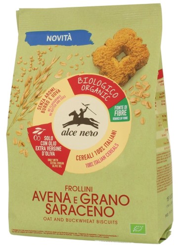 Ciastka Owsiano Gryczane z Dodatkiem Oliwy z Oliwek Extra Virgin ( 14 % ) BIO 250 g Alce Nero